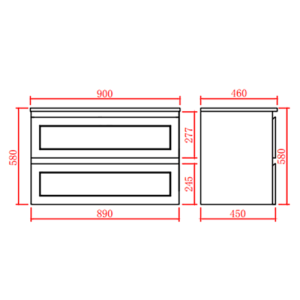 Fremantle Wall Hung Vanity – Double
 Drawers – Matt Grey – 900mm | FMG900WH