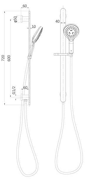 Kara Sliding Shower Rail with Integrated Water Inlet – Matt Black | HPA11-301D-B