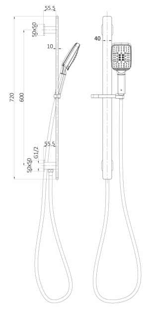 Seto Sliding Shower Rail with Integrated Water Inlet – Matt Black | HPA66-301D-B