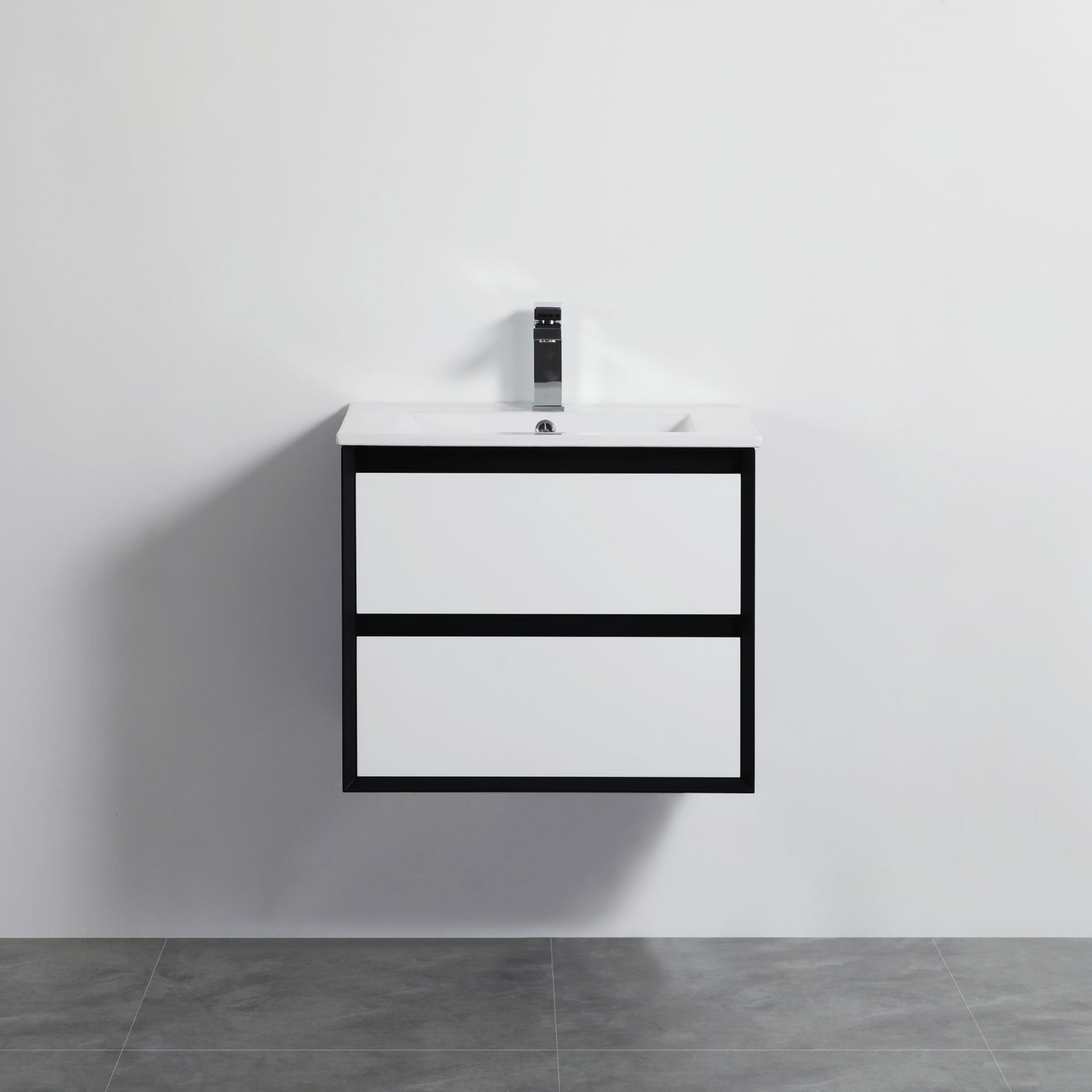 Petra Wall Hung PVC Vanity - Matt White & Matt Black - 600mm | PE600WH