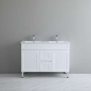 Acacia Shaker Floor Vanity – Double Bowl – Matte White – 1200mm | AC124DL-MW
