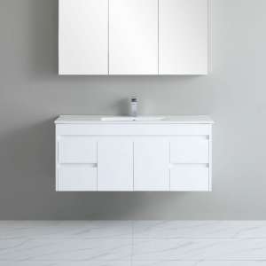 White Polyurethane PVC Wall Hung Vanity – Single Bowl – 1200mm | P124WH