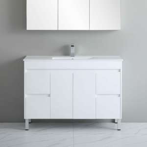 White Polyurethane PVC Freestanding Vanity – Side Drawers – 1200mm | P124LG