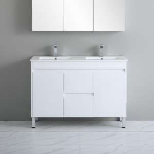 White 
 PVC Freestanding Vanity – Center Drawers – Double Bowl – 1200mm |
 P124DLG