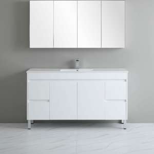 White Polyurethane PVC Freestanding Vanity – Side Drawers – 1500mm | P154LG