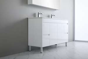 White 
 PVC Wall Hung Vanity – Side Drawers – Double Bowl – 1500mm |
 P154DLG-DBCT