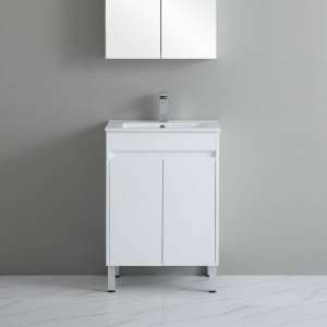 White Polyurethane PVC Freestanding Vanity – Double Door – 600mm | P64LG