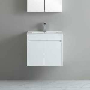 White Polyurethane PVC Wall Hung Vanity Double Door – 600mm | P64WH