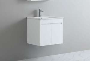 White 
  PVC Wall Hung Vanity – Two Doors – 600mm | P63WH