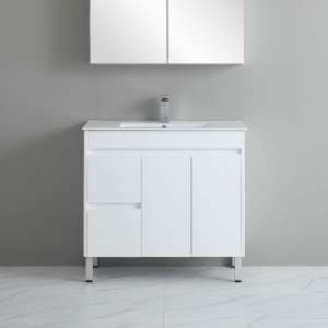 White Polyurethane PVC Floorstanding Vanity – Left Hand Drawer – 900mm | P93LLG