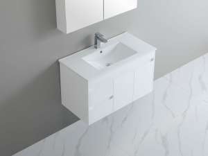 White 
  PVC Wall Hung Vanity – Left Hand Drawer – 900mm | P93LWH