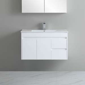 White  PVC Wall Hung Vanity – Right Hand Drawer –
  900mm | P93RWH