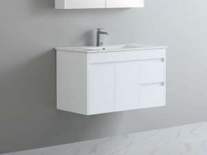 White  PVC Wall Hung Vanity – Right Hand Drawer –
  900mm | P93RWH
