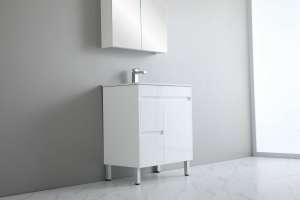 White Polyurethane PVC Wall Hung Vanity – Slim – Left Hand Drawer – 750mm | P73LLG