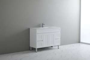 Acacia Shaker Floor PVC Vanity – Single Bowl – Matte White – 1500mm | AC154L-MW