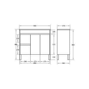 Evie Wood Grain PVC Floor Vanity – Right
 Drawer – Oak – 900mm – Slim | EV93RL-OAK