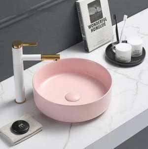 Above Counter Ceramic Basin – Matt Pink –
  Round – 355mm | PA3535MP