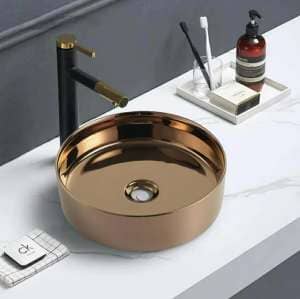 Above Counter Ceramic Basin – Yellow Gold  – Round – 355mm | PA3535RG