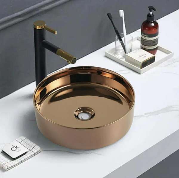 Above Counter Ceramic Basin - Yellow Gold - Round - 355mm | PA3535RG
