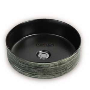 Above Counter Ceramic Basin – Silky  Green/Black – Round – 355mm | PA3636GB