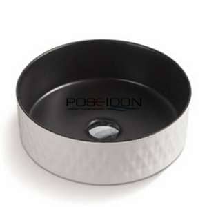 Above Counter  Ceramic Basin – Matt White/Black – Round – 360mm | PA3636WB