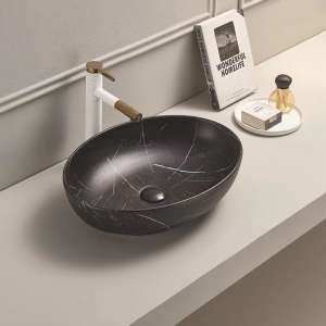 Above Counter Ceramic Basin – Marble –
  Matt Black – Oval – 520mm | PA5239MBM