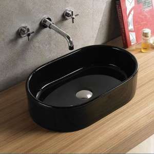 Above Counter Ceramic Basin – Gloss Black
 – Oval – 550mm | PA5535B
