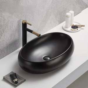 Above Counter Ceramic Basin – Matt Black
  – Oval – 570mm | PA6040MB