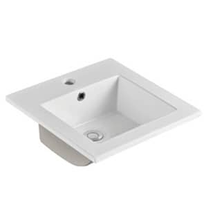 Insert Ceramic Basin – Overflow – Tap
  Hole – Gloss White – Square – 410mm | PIS4141