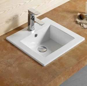 Insert Ceramic Basin – Overflow – Tap
  Hole – Gloss White – Square – 410mm | PIS4141