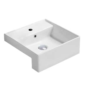 Semi Recess Ceramic Basin – Overflow –
  Tap Hole – Gloss White – Square – 410mm | PSR4141