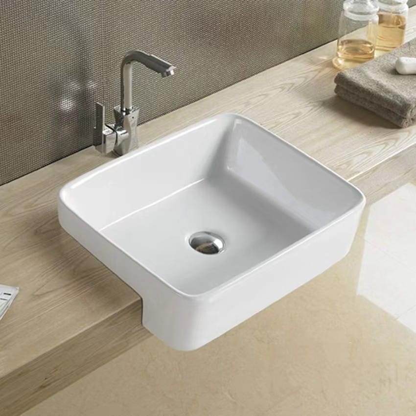 Semi Recess Ceramic Basin - No Overflow - No Tap Hole - Gloss White ...