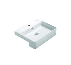 Semi Recess Ceramic Basin – Overflow –
  Tap Hole – Gloss White – Rectangle – 505mm | PSR5042