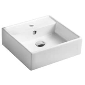 Above Counter/Wall Hung Ceramic Basin –
  Overflow – Tap Hole – Gloss White – Square – 380mm | PW3838