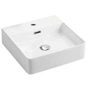 Above Counter/Wall Hung Ceramic Basin –
  Overflow – Tap Hole – Gloss White – Square – 420mm | PW4242