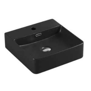 Above Counter/Wall Hung Ceramic Basin –
  Overflow – Tap Hole – Matt Black – Square – 420mm | PW4242MB