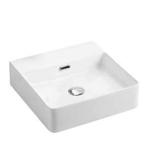 Above Counter/Wall Hung Ceramic Basin –
  Overflow – No Tap Hole – Gloss White – Square – 425mm | PW4242NTH