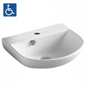 Wall Hung Ceramic Basin – Overflow – Tap
 Hole – Gloss White – Round – 440mm | PW4336