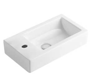 Wall Hung Ceramic Basin – Right Hand Bowl
 – No Overflow – Left Tap Hole – Gloss White – Rectangle – 455mm | PW4525R