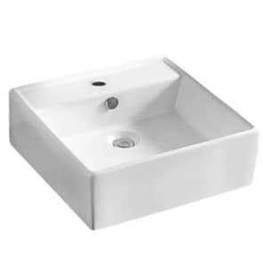 Above Counter/Wall Hung Ceramic Basin –
  Overflow – Tap Hole – Gloss White – Square – 460mm | PW4646