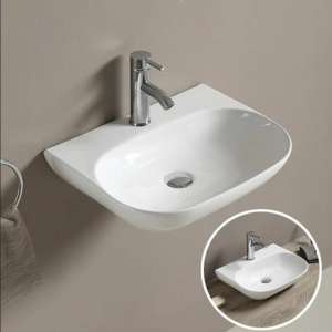 Above Counter/Wall Hung Ceramic Basin –
  Tap Hole – Gloss White – Rectangle – 500mm | PW5038
