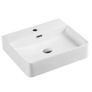 Above Counter/Wall Hung Ceramic Basin –
  Overflow – Tap Hole – Gloss White – Rectangle – 505mm | PW5042