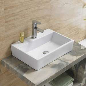Above Counter/Wall Hung Ceramic Basin –
  No Overflow – No Tap Hole – Gloss White – Rectangle – 520mm | PW5236