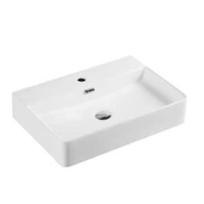 Above Counter/Wall Hung Ceramic Basin –
  Overflow – Tap Hole – Gloss White – Rectangle – 600mm | PW6042