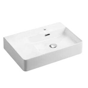 Above Counter/Wall Hung Ceramic Basin –
  Right Hand Bowl – Overflow – Tap Hole – Gloss White – Rectangle – 600mm |
  PW6042R