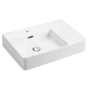 Above Counter/Wall Hung Ceramic Basin –
  Left Hand Bowl – Overflow – Tap Hole – Gloss White – Rectangle – 600mm |
  PW6042L