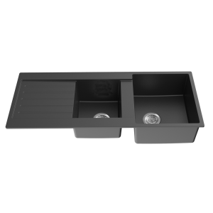Quartz Top/Undermount Kitchen Sink –
  Double Bowl With Left Drainer – Matt Black – 1160x500x216mm | QKS11650DD-MB