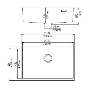 Quartz Top/Undermount Kitchen Sink –
  Single Bowl- Matt Black – 730x460x226mm | QKS7346-MB