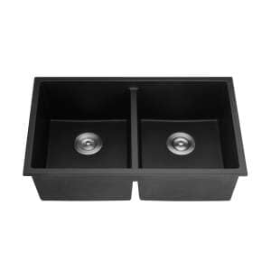 Quartz Top/Undermount Kitchen Sink –
  Double Bowl- Matt Black – 762x457x228mm | QKS7645D-MB