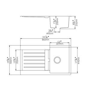 Quartz Top/Undermount Kitchen Sink –
  Single Bowl with Left Drainer- Matt Black – 813x457x241mm | QKS8650SD-MB